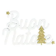 Decorazione scritta in legno bianca "Buon Natale" (cm 8x6h)