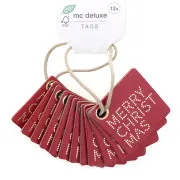 Tags in cartone rosso "Merry Christmas" DELUXE cm 4 (12pz)