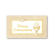 Bigliettino bomboniera con scritta "PRIMA COMUNIONE" e calice (10pz)