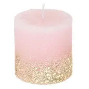 Candela "cero" rosa con base glitterata oro (ø 8 cm)