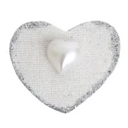 Cuori in lino adesivo con perla e glitter argento (6pz)