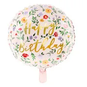 Palloncino in foil "HAPPY BIRTHDAY TO YOU" floreale fondo rosa