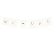 Banner sposi bandierine bianche con scritta dorata "Mr and Mrs"-20