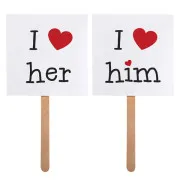 Coppia di cartelli "I LOVE HIM" - "I LOVE HER"