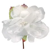 Pick Fiore Peonia grande con pistilli e foglie Colore Bianco-20