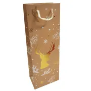 Shopper Portabottiglia natalizia "Renna" con stampa gold foil e manico in corda