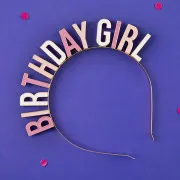 Cerchietto in metallo "Birthday girl" rosa 