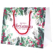 Shopping bags AGRIFOGLIO VERDE con tag e manici in corda "MERRY CHRISTMAS" (cm 39 + 15 x 29