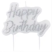 Candelina "Happy Birthday" glitter argento