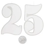 Decorazione da appendere "25" glitter argento (cm 36 x 23)-20