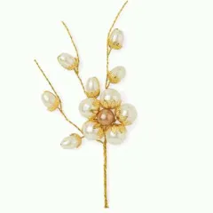 Pick con fiore di perle avorio (cm 12)