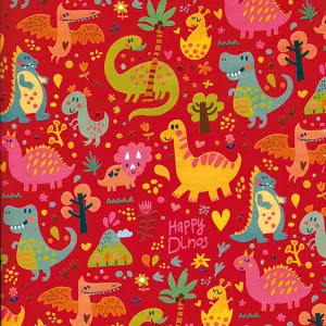 Foglio di carta regalo BIG cm 100x140: Happy Dinos Red