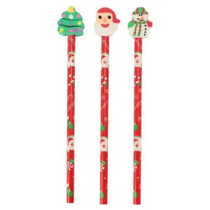 Set matite natalizie con gommina "Albero, Babbo, Pupazzo" (3 pz)