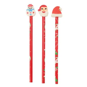 Set matite natalizie con gommina "Cappello, Pupazzo, Babbo" (3 pz)