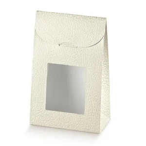 Scatola Bomboniera Sacchetto Pelle bianca con finestra (cm 9x4,5x13)