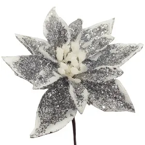 Pick Stella di Natale XL - Glitter ARGENTO con dettagli bianchi