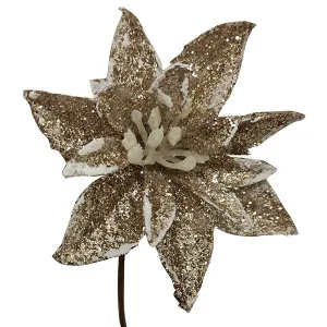 Pick Stella di Natale XL - Glitter CHAMPAGNE con dettagli bianchi (cm 8)