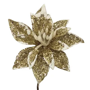 Pick Stella di Natale XL - Glitter ORO con dettagli bianchi (cm 8)