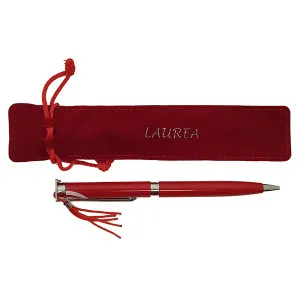Penna "Laurea" con astuccio in alcantara rosso