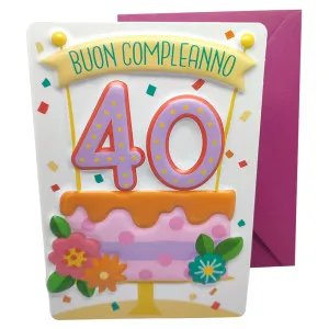 Biglietto augurale 3D "Compleanno 40 Rosa"
