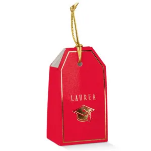Scatola tag in cartoncino rosso "Laurea" con tocco in oro a caldo (10pz)