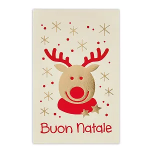 Biglietto augurale natalizio doppio con busta "Rudolph" avorio (cm 9 x 14 FR9)