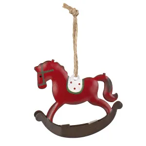 Decorazione in latta "Cavallo a dondolo" rosso (cm 6)