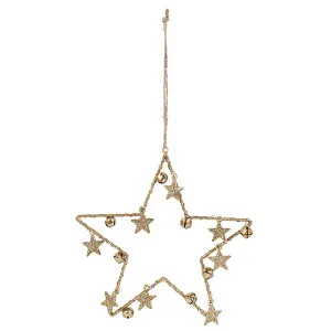 Decorazione natalizia "Stella con campanellini" in metallo glitter oro (cm 17)