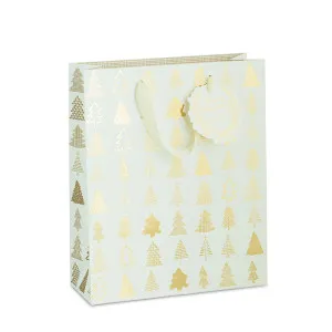 Mini shopper natalizia bianca e oro con manici in tessuto e tag - Albero di Natale