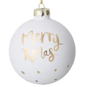 Pallina di Natale BIANCA scritta oro "Merry Xmas" (ø cm 8)