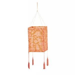 Lanterna Arancione in carta tessuto con nappine (16x16x24 cm)