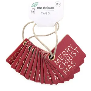 Tags in cartone rosso "Merry Christmas" DELUXE cm 4 (12pz)
