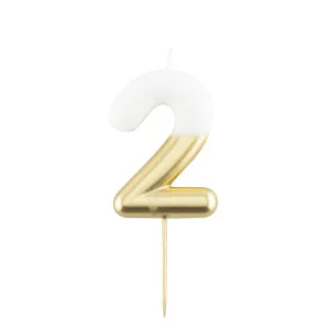 Candelina numerale Bicolore oro e bianco - N 2 (cm 10,5)