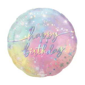 Palloncino tondo in foil/mylar "Luminous Pastel" Happy birthday  (ø 42 cm)