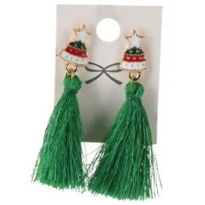 Coppia di orecchini natalizi "Albero con nappa verde"