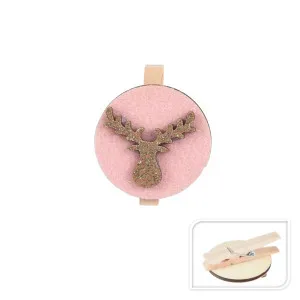 Mollette in legno e velluto rosa "Testa di renna"" (6pz)
