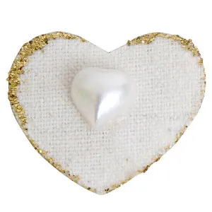 Cuori in lino adesivo con perla e glitter oro (6pz)