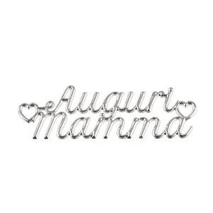 Decorazione metallica con scritta "Auguri mamma" (cm 6,5 x 2)