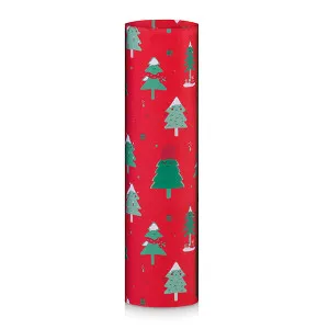 Rotolo di carta regalo riciclata "HAPPY TREE" fondo rosso (cm 70 x 2 mt)