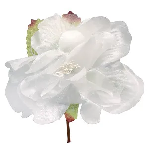 Pick Fiore Peonia grande con pistilli e foglie Colore Bianco-24