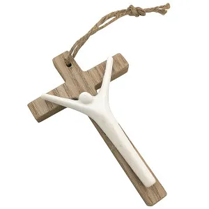 Croce in legno con Cristo in porcellana