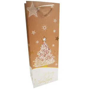 Shopper Portabottiglia natalizia "Albero di Natale" con stampa gold foil e manico in corda