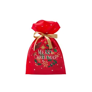 Sacchetto TNT "Merry Christmas" ROSSO con tiranti in rasetto dorato (cm 20x30)