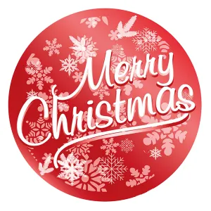 Etichetta adesiva tonda BIG "Merry Christmas" argento su rosso