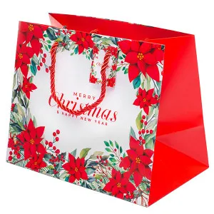 Shopping bags STELLA DI NATALE ROSSA con tag e manici in corda "MERRY CHRISTMAS"  (cm 39 + 15 x 29)