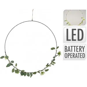 Cerchio decorativo con foglie e luci led (62cm)
