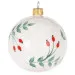 Pallina di Natale in vetro bianco con Bacche e foglie - dipinta a mano